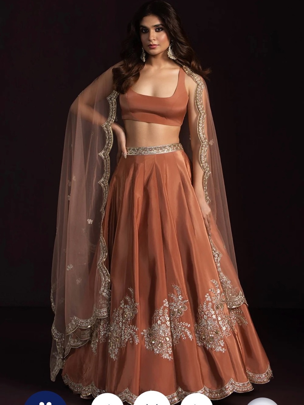 Rust Brown Embroidered Crepe Lehenga with dupata